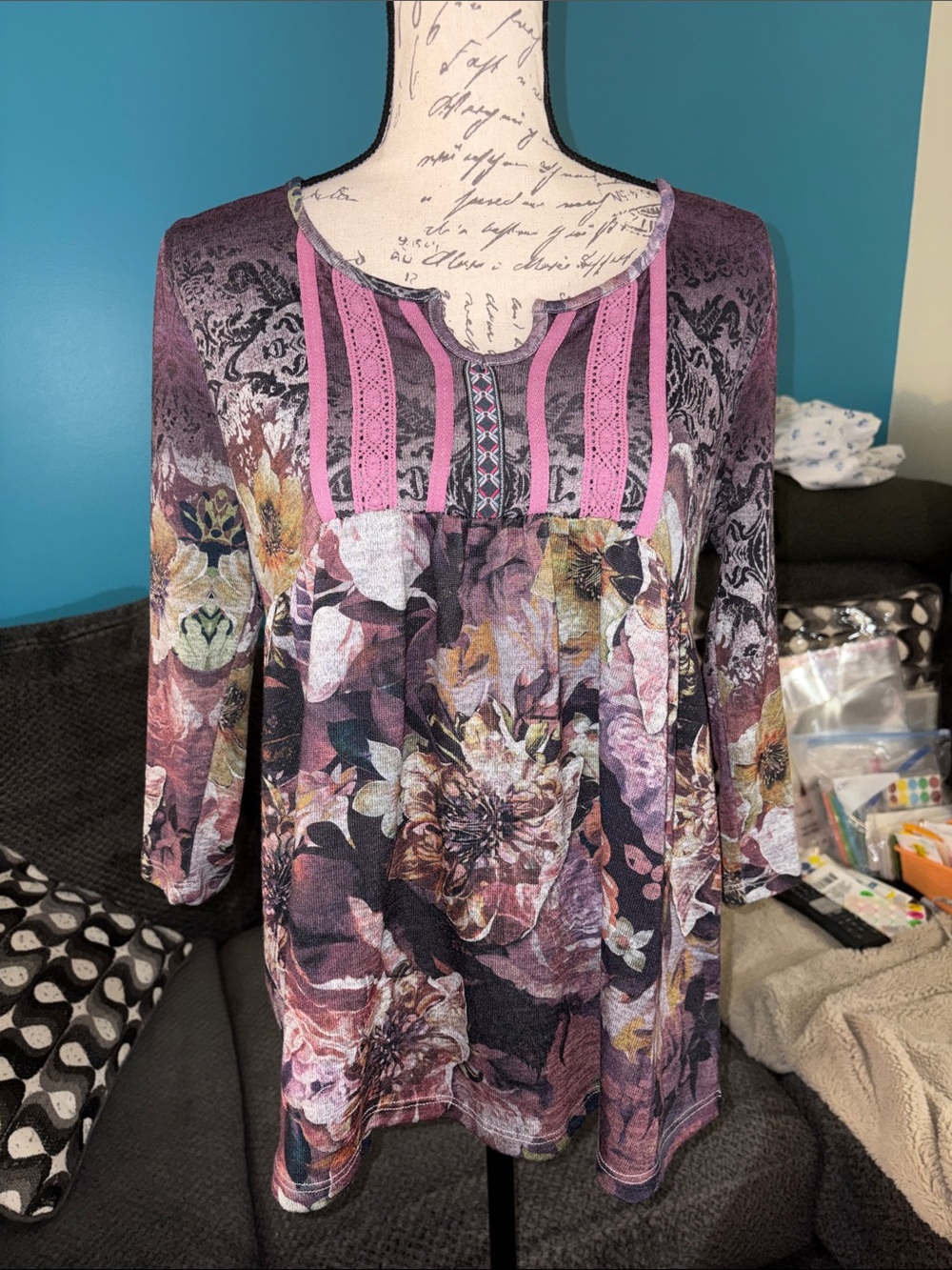 🎉4 for $20 One World Women's Floral Thin Knit Sweater Top, Small